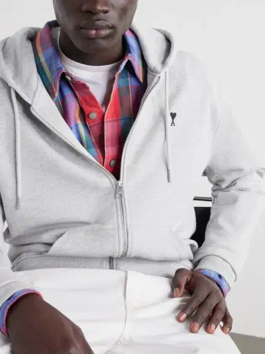 AMI PARIS Logo-Embroidered Cotton-Jersey Zip-Up Hoodie - Men | Thumbnail 5 AMI PARIS Logo-Embroidered Cotton-Jersey Zip-Up Hoodie - Men | Thumbnail 5