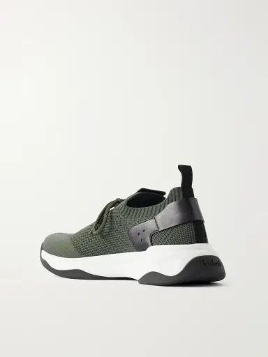 Berluti Shadow Logo-Embroidered Leather-Trimmed Stretch-Knit Sneakers - Men | Thumbnail 4