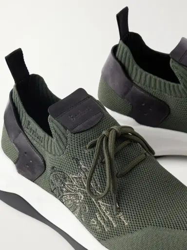 Berluti Shadow Logo-Embroidered Leather-Trimmed Stretch-Knit Sneakers - Men | Thumbnail 5