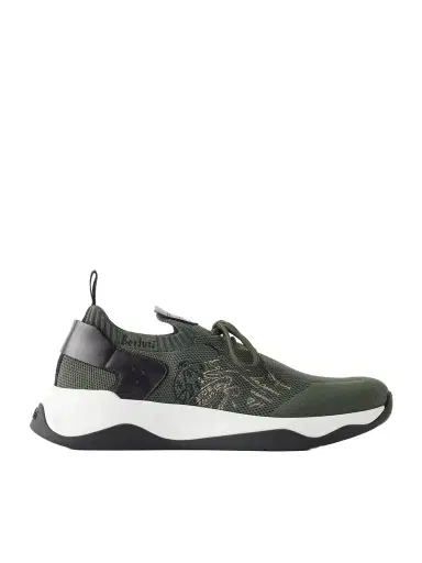 Berluti Shadow Logo-Embroidered Leather-Trimmed Stretch-Knit Sneakers - Men | Thumbnail 1