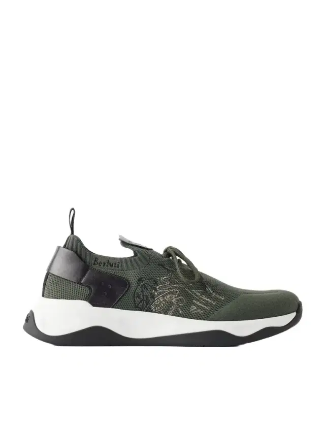 Berluti Shadow Logo-Embroidered Leather-Trimmed Stretch-Knit Sneakers - Men