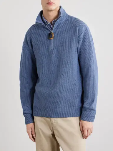 JW Anderson Ribbed Wool and Cotton-Blend Half-Zip Turtleneck Sweater - Men | Thumbnail 3 JW Anderson Ribbed Wool and Cotton-Blend Half-Zip Turtleneck Sweater - Men | Thumbnail 3