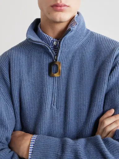 JW Anderson Ribbed Wool and Cotton-Blend Half-Zip Turtleneck Sweater - Men | Thumbnail 5 JW Anderson Ribbed Wool and Cotton-Blend Half-Zip Turtleneck Sweater - Men | Thumbnail 5