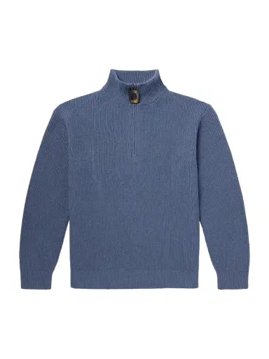 JW Anderson Ribbed Wool and Cotton-Blend Half-Zip Turtleneck Sweater - Men | Thumbnail 1 JW Anderson Ribbed Wool and Cotton-Blend Half-Zip Turtleneck Sweater - Men | Thumbnail 1