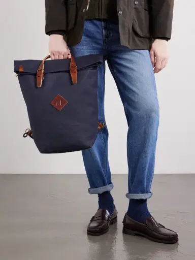Bleu de Chauffe Woody Leather-Trimmed Waxed Cotton-Canvas Backpack - Men | Thumbnail 2