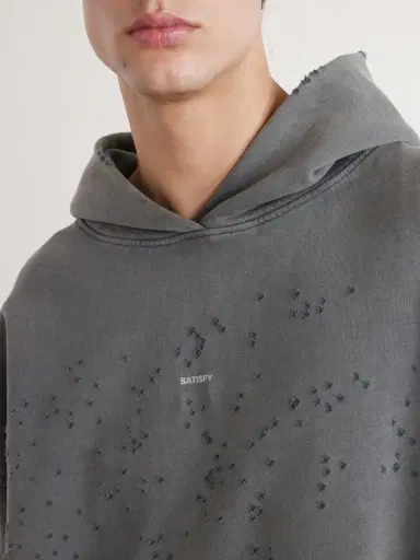 Satisfy Logo-Print Distressed Cotton-Jersey Hoodie - Men | Thumbnail 5 Satisfy Logo-Print Distressed Cotton-Jersey Hoodie - Men | Thumbnail 5
