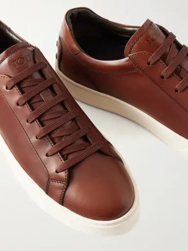 Tod's Cassetta Rubber-Trimmed Glossed-Leather Sneakers - Men | Thumbnail 5