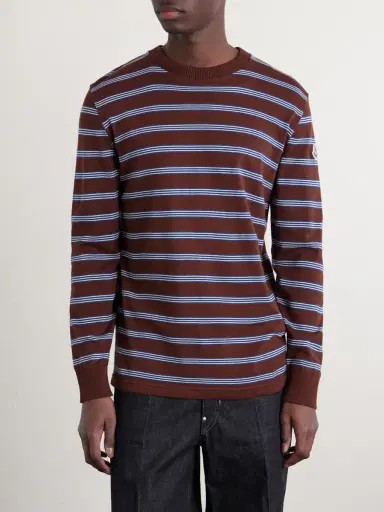 Moncler Logo-Appliquéd Striped Cotton Sweatshirt - Men | Thumbnail 3