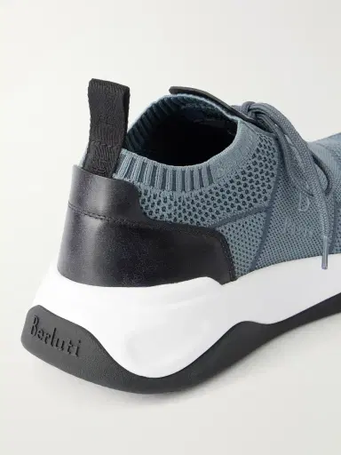 Berluti Shadow Leather-Trimmed Stretch-Knit Sneakers - Men | Thumbnail 5