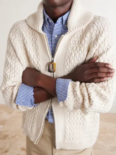 JW Anderson Honeycomb Cable-Knit Cotton-Blend Zip-Up Cardigan - Men | Thumbnail 5 JW Anderson Honeycomb Cable-Knit Cotton-Blend Zip-Up Cardigan - Men | Thumbnail 5