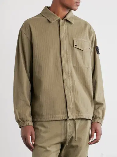Stone Island Logo-Appliquéd Garment-Dyed Herringbone Cotton Shirt - Men | Thumbnail 3 Stone Island Logo-Appliquéd Garment-Dyed Herringbone Cotton Shirt - Men | Thumbnail 3