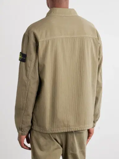 Stone Island Logo-Appliquéd Garment-Dyed Herringbone Cotton Shirt - Men | Thumbnail 4 Stone Island Logo-Appliquéd Garment-Dyed Herringbone Cotton Shirt - Men | Thumbnail 4
