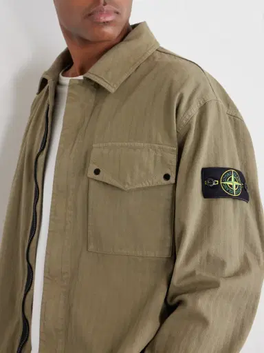 Stone Island Logo-Appliquéd Garment-Dyed Herringbone Cotton Shirt - Men | Thumbnail 5 Stone Island Logo-Appliquéd Garment-Dyed Herringbone Cotton Shirt - Men | Thumbnail 5