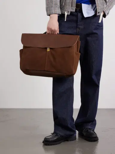 Bleu de Chauffe Charles Leather-Trimmed Suede Briefcase - Men | Thumbnail 2 Bleu de Chauffe Charles Leather-Trimmed Suede Briefcase - Men | Thumbnail 2