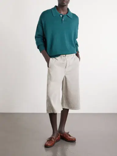 AMI PARIS Knitted Wool and Cotton-Blend Polo Sweater - Men | Thumbnail 2 AMI PARIS Knitted Wool and Cotton-Blend Polo Sweater - Men | Thumbnail 2