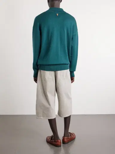 AMI PARIS Knitted Wool and Cotton-Blend Polo Sweater - Men | Thumbnail 4 AMI PARIS Knitted Wool and Cotton-Blend Polo Sweater - Men | Thumbnail 4
