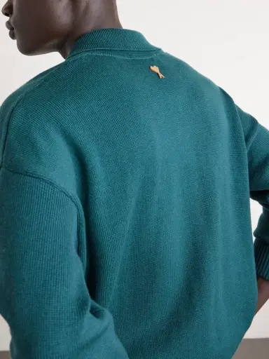 AMI PARIS Knitted Wool and Cotton-Blend Polo Sweater - Men | Thumbnail 5 AMI PARIS Knitted Wool and Cotton-Blend Polo Sweater - Men | Thumbnail 5