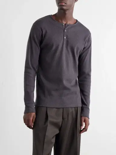 Lemaire Ribbed Cotton Henley T-Shirt - Men | Thumbnail 3