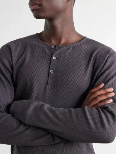 Lemaire Ribbed Cotton Henley T-Shirt - Men | Thumbnail 5