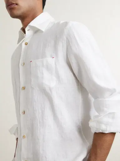 Kiton Straight Cut Linen Shirt - Men | Thumbnail 4