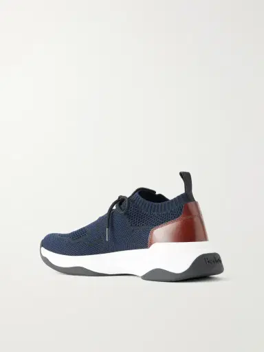 Berluti Shadow Leather-Trimmed Stretch-Knit Sneakers - Men | Thumbnail 4