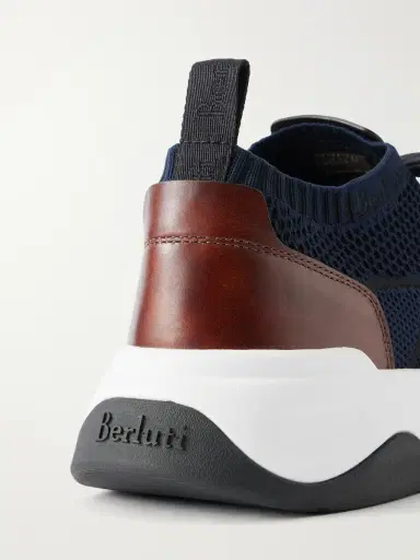 Berluti Shadow Leather-Trimmed Stretch-Knit Sneakers - Men | Thumbnail 5