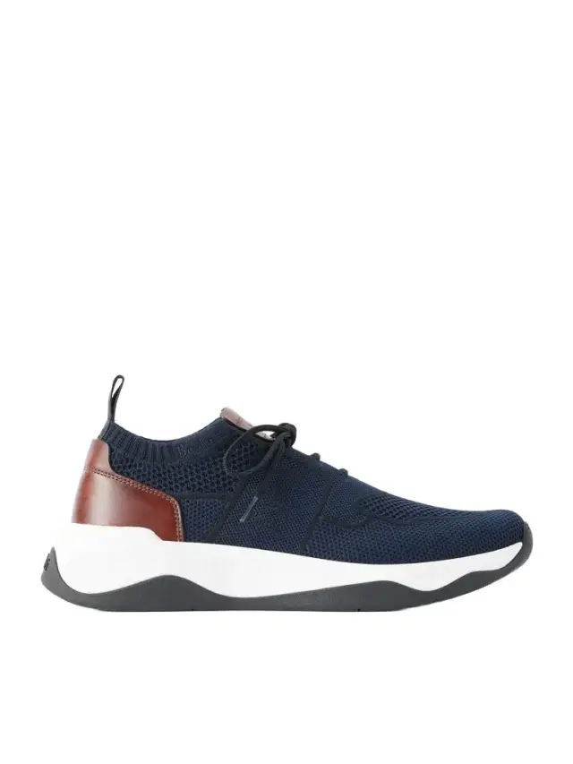 Berluti Shadow Leather-Trimmed Stretch-Knit Sneakers - Men
