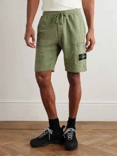 Stone Island Straight-Leg Garment-Dyed Organic Cotton-Fleece Drawstring Shorts - Men | Thumbnail 3 Stone Island Straight-Leg Garment-Dyed Organic Cotton-Fleece Drawstring Shorts - Men | Thumbnail 3