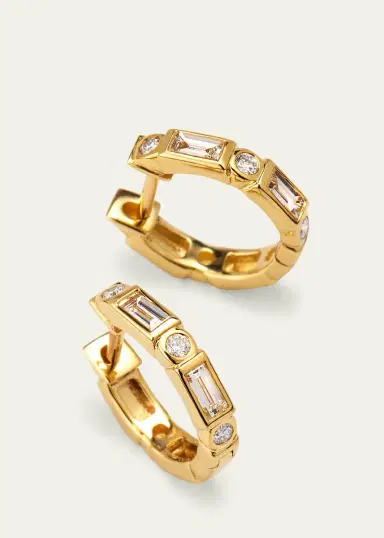 Sydney Evan 14k Baguette & Round-Cut Diamond Hoop Earrings | Thumbnail 3
