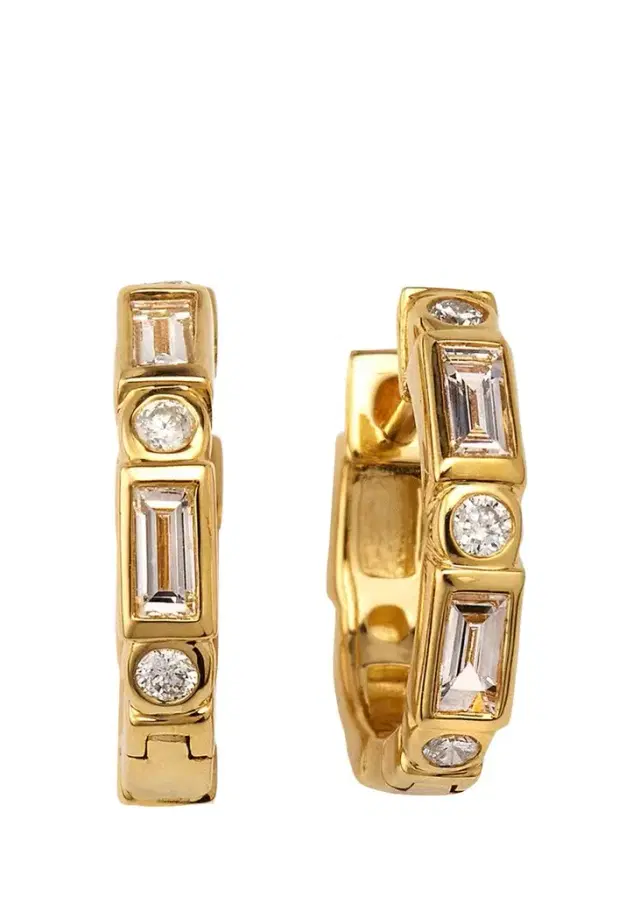 Sydney Evan 14k Baguette & Round-Cut Diamond Hoop Earrings