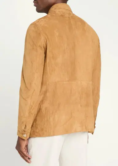 Cesare Attolini Men's Suede Check-Lined Shirt Jacket | Thumbnail 3 Cesare Attolini Men's Suede Check-Lined Shirt Jacket | Thumbnail 3