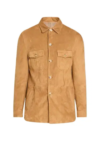 Cesare Attolini Men's Suede Check-Lined Shirt Jacket | Thumbnail 1 Cesare Attolini Men's Suede Check-Lined Shirt Jacket | Thumbnail 1