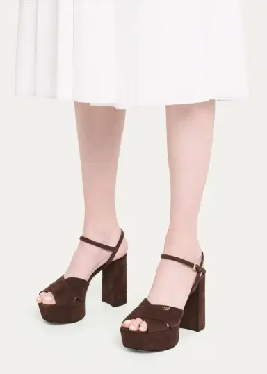 Prada 115mm Suede Crisscross Platform Sandals | Thumbnail 2