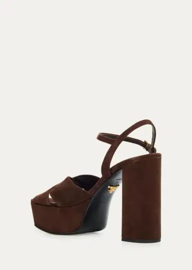 Prada 115mm Suede Crisscross Platform Sandals | Thumbnail 4