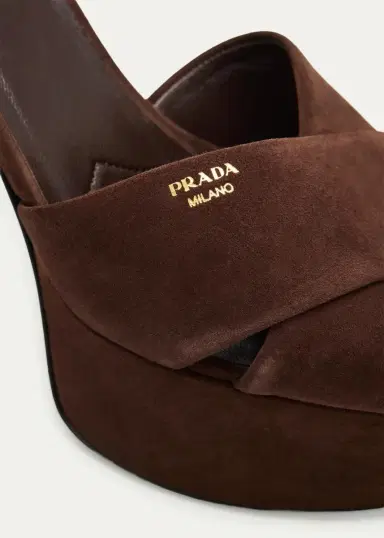 Prada 115mm Suede Crisscross Platform Sandals | Thumbnail 5