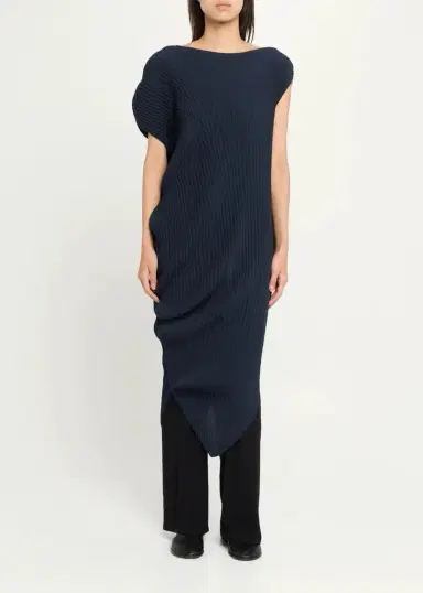 Issey Miyake Short-Sleeve Leaf Pleats Asymmetric Draped Midi Dress | Thumbnail 2 Issey Miyake Short-Sleeve Leaf Pleats Asymmetric Draped Midi Dress | Thumbnail 2