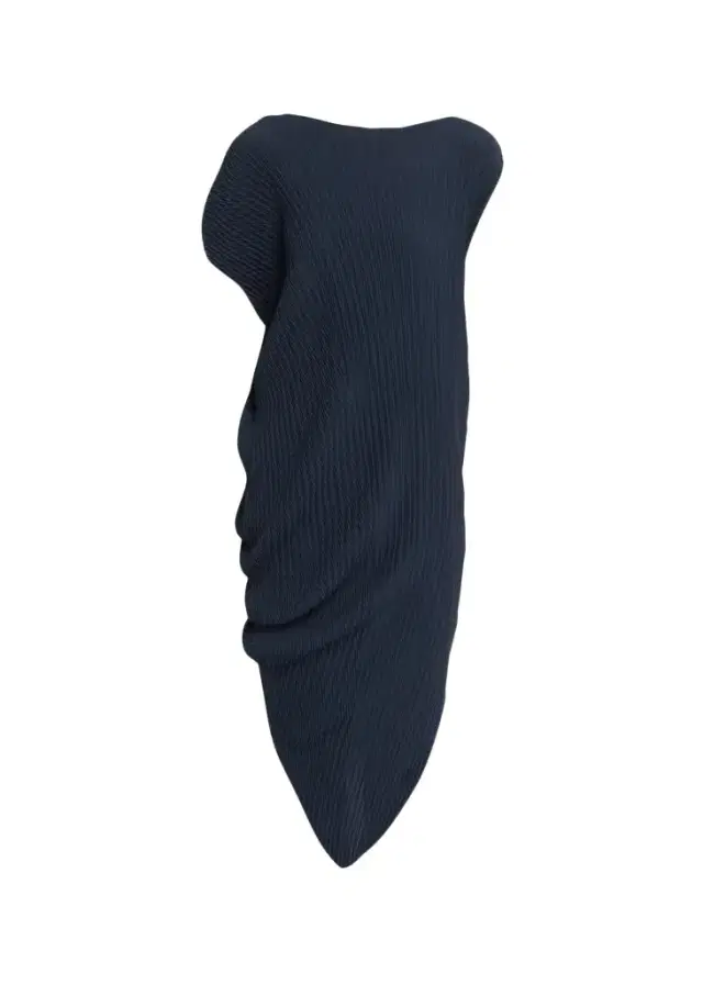 Issey Miyake Short-Sleeve Leaf Pleats Asymmetric Draped Midi Dress
