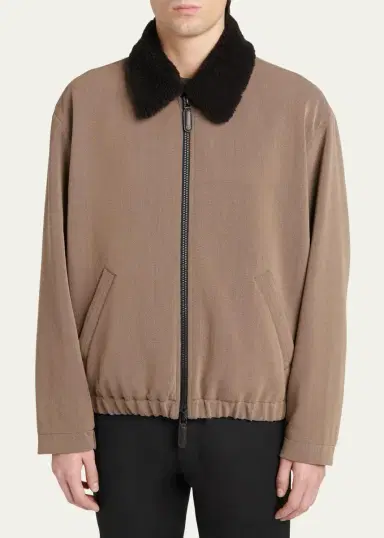 Giorgio Armani Men's Wool Faux Shearling-Collar Blouson | Thumbnail 4 Giorgio Armani Men's Wool Faux Shearling-Collar Blouson | Thumbnail 4