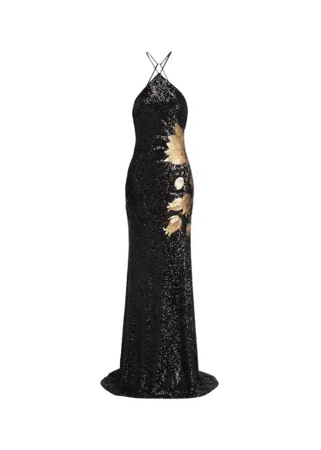 Naeem Khan Halter Floral Stretch Sequined Trumpet Gown