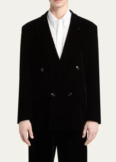 Giorgio Armani Men's Double-Breasted Velvet Blazer | Thumbnail 4 Giorgio Armani Men's Double-Breasted Velvet Blazer | Thumbnail 4