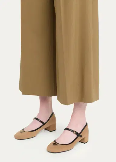 Prada Triangle Logo Wool Mary Jane Ballerina Flats | Thumbnail 2 Prada Triangle Logo Wool Mary Jane Ballerina Flats | Thumbnail 2