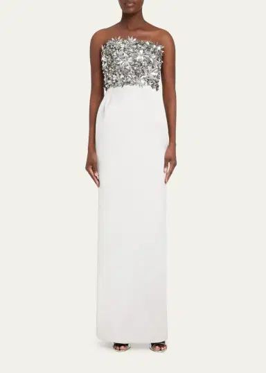 Atelier Prabal Gurung Strapless Floral Embellished Silk Column Gown | Thumbnail 2