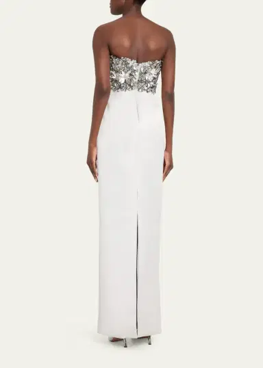 Atelier Prabal Gurung Strapless Floral Embellished Silk Column Gown | Thumbnail 3