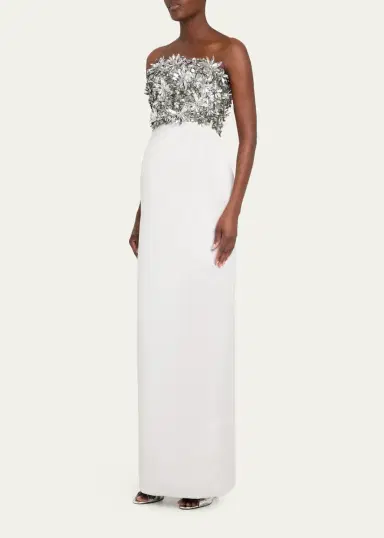 Atelier Prabal Gurung Strapless Floral Embellished Silk Column Gown | Thumbnail 4