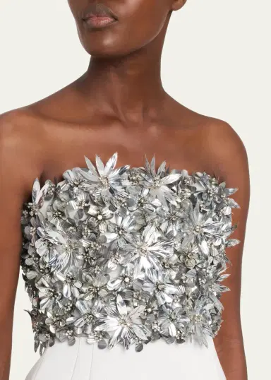 Atelier Prabal Gurung Strapless Floral Embellished Silk Column Gown | Thumbnail 5