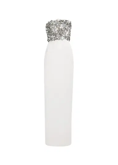 Atelier Prabal Gurung Strapless Floral Embellished Silk Column Gown | Thumbnail 1