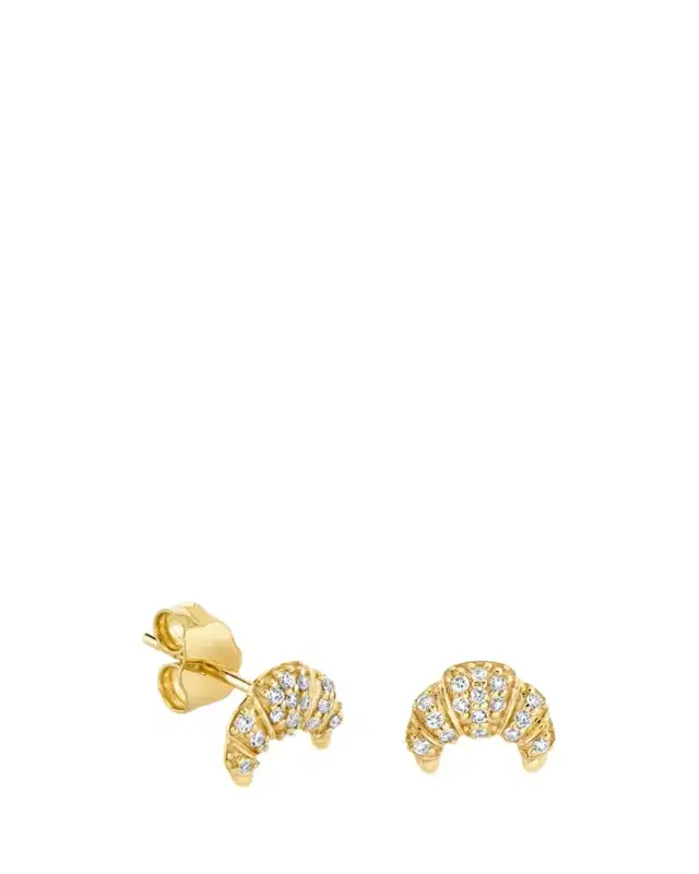 Sydney Evan 14K Yellow Gold Small Croissant Diamond Stud Earrings