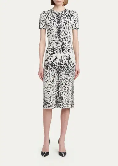 Tom Ford Lynx Jacquard Compact Knit Short-Sleeve Midi Dress | Thumbnail 2