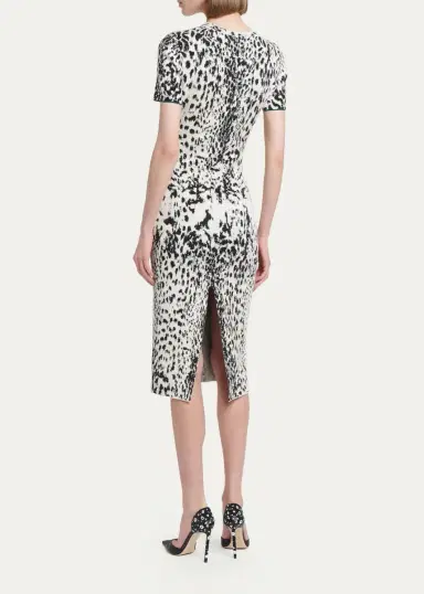 Tom Ford Lynx Jacquard Compact Knit Short-Sleeve Midi Dress | Thumbnail 3