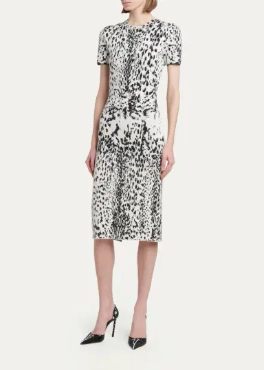 Tom Ford Lynx Jacquard Compact Knit Short-Sleeve Midi Dress | Thumbnail 4